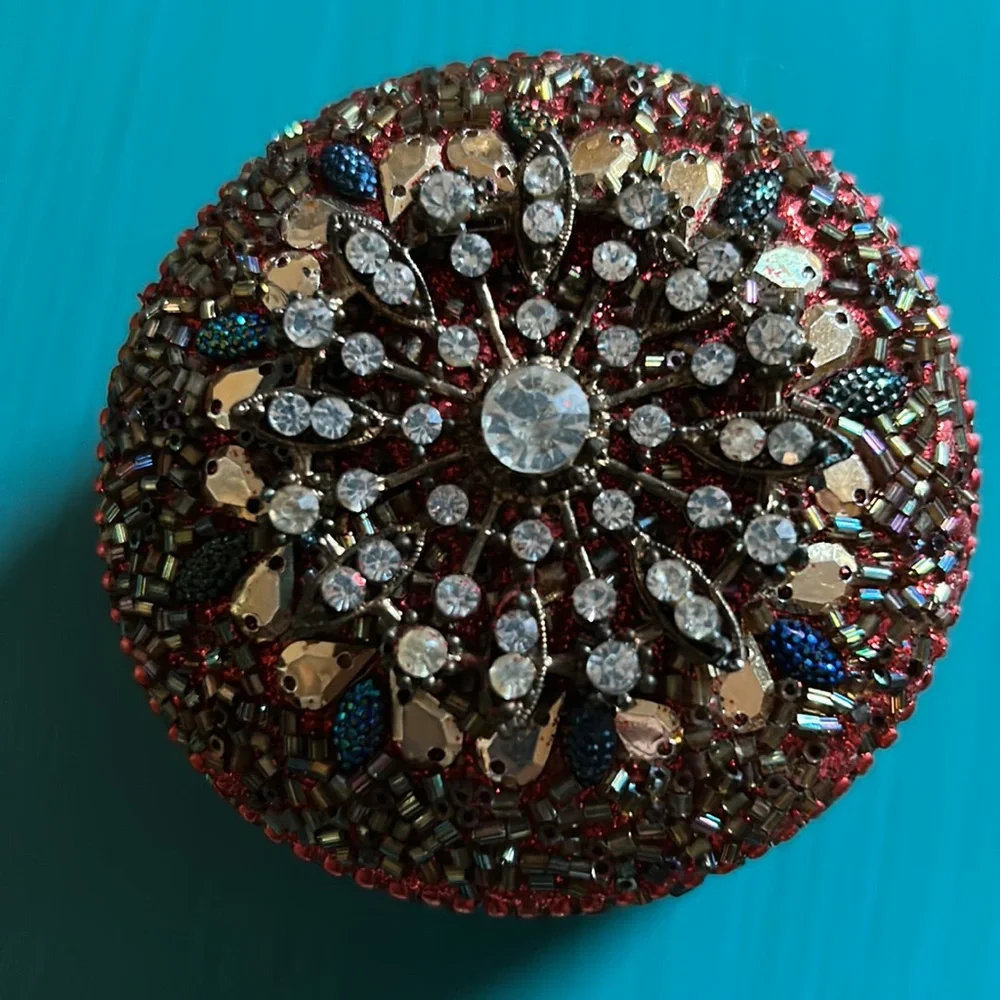 Pier 1 Set of 3 Round Jeweled Aluminum Trinket Jewelry Storage Boxes